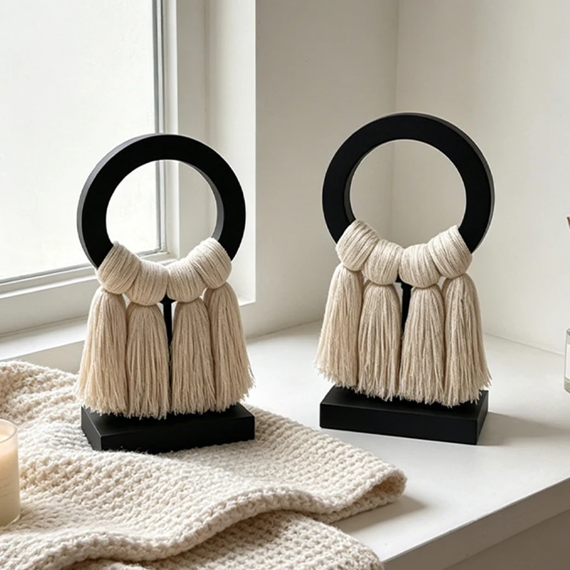 Cotton Tassel Ornament Metal Handmade Decoration Chinese Vintage Living Room Art Tabletop Decor Minimalist Bedroom Ornament