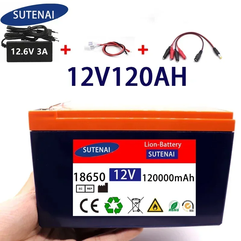 NEW 12V 120Ah 18650 lithium battery pack  built-in high current 40A Solar street lamp, xenon lamp, backup power supply, LED