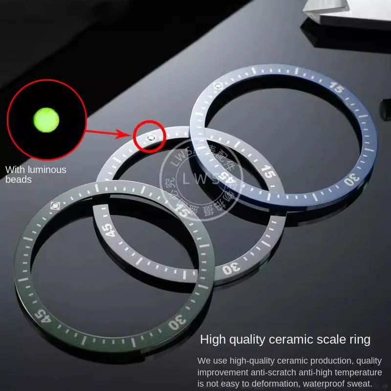 Night Light Ring Mouth Ceramic Scale Ring Watch accessories for Blancpain 50 Fathoms 5000 5200 Watch Ring Mouth 43mm Black Blue