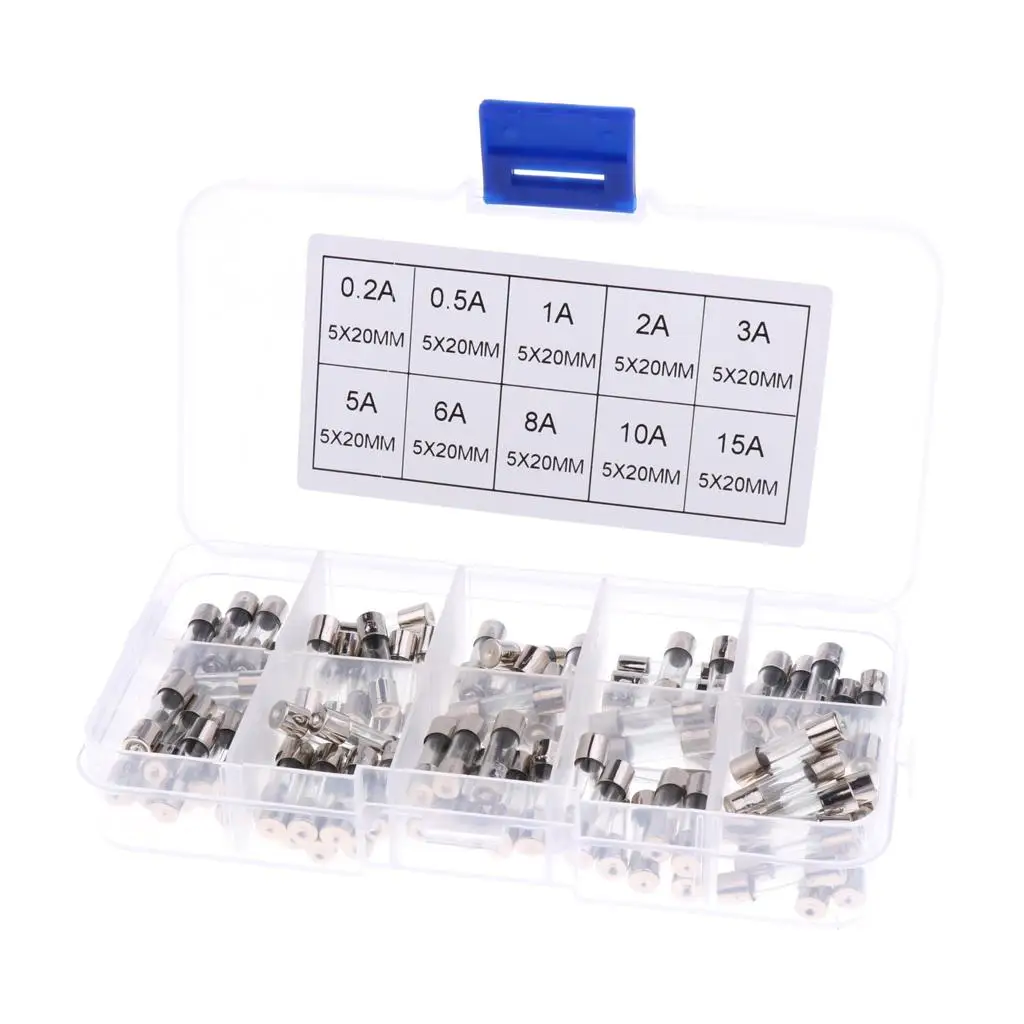 Glass AGU Fuses Assorted 0.2A to 15A Nickel Plated for Car Amplifier Audio System Fuse Holder