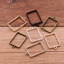 10Pcs 21*34mm 7 Color Alloy Jewelry Accessories Rectangular Charm Hollow Glue Blank Pendant Tray Bezel