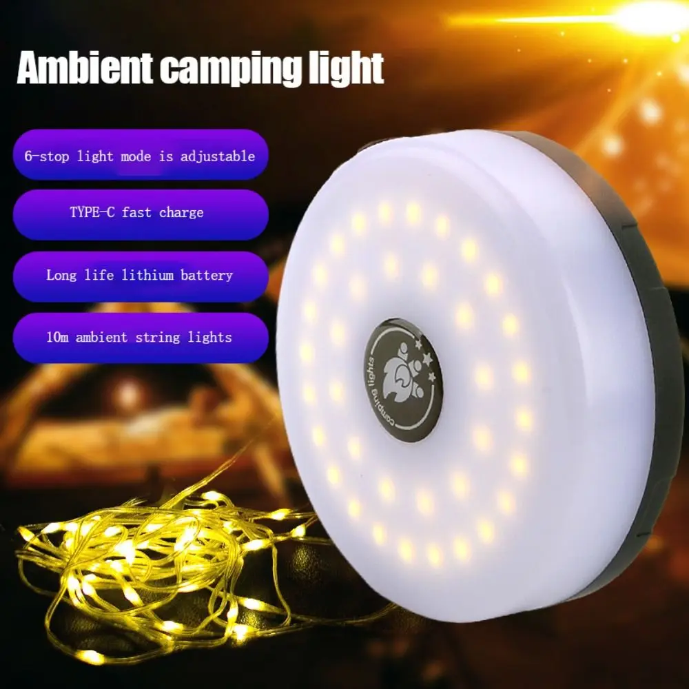 

Durable 5 Light Modes Tent String Lights 10m Bright Camping Lights ABS Rechargeable Atmosphere Lights Hiking
