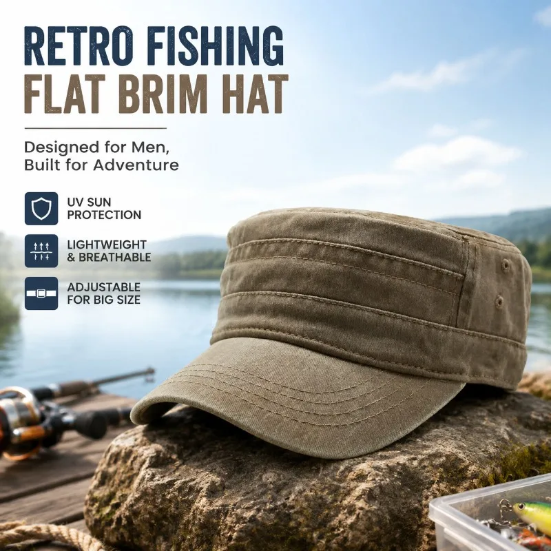 Men’s Solid‑color Washed Vintage Flat‑top Army Cap Casual Peaked Sun‑shade Headwear for Spring Summer Fashion‑forward Daily