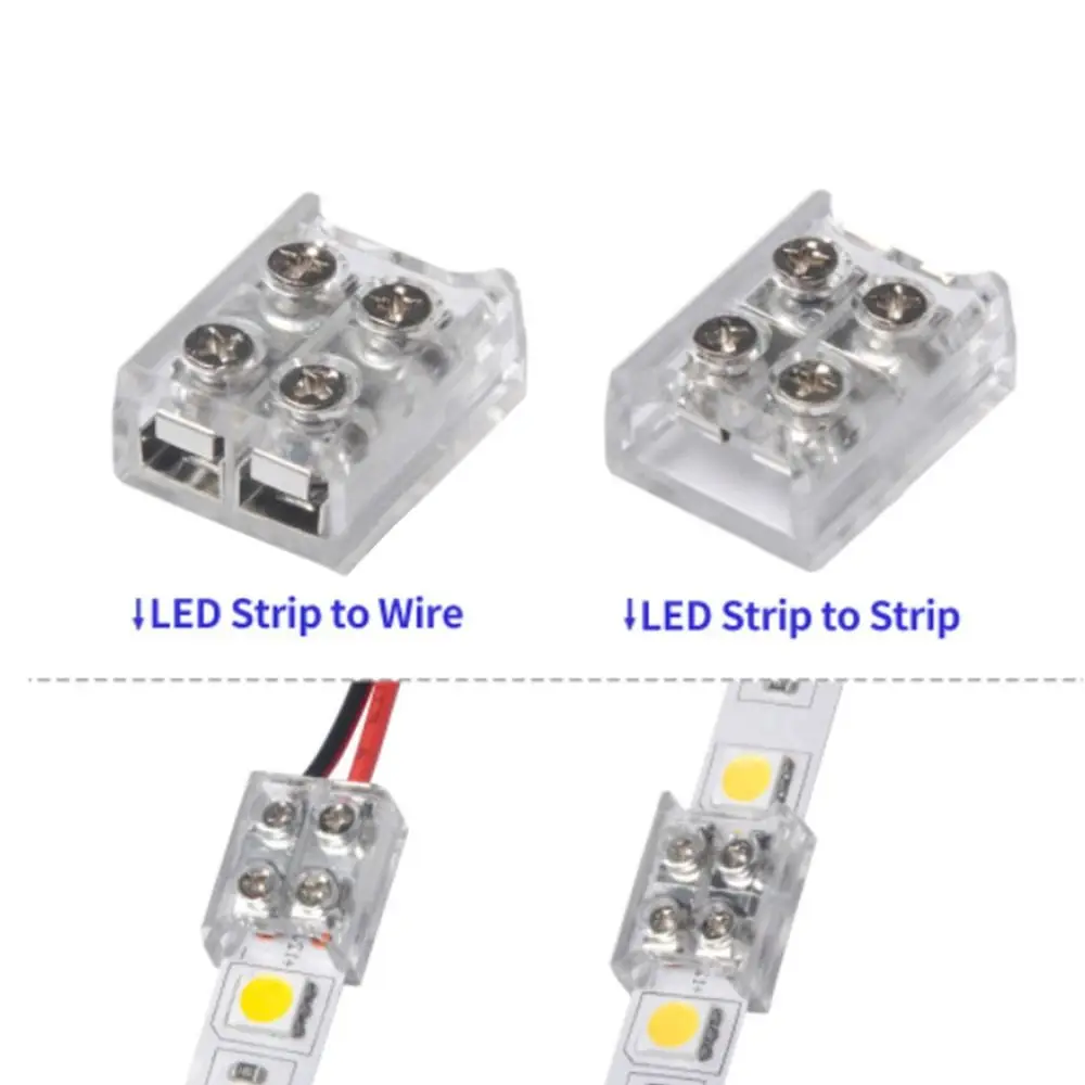 Accessories PP LED Strip Buckles Transparent 8mm 10mm Light Strip Fixing Clip Free Welding 2PIN Clip-on Coupler LED Strip