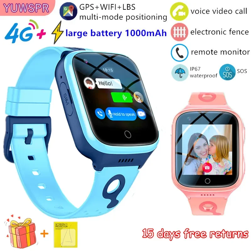 

4G Kids Smart Watch Phone 1000 мАч Водонепроницаемый IP67 Видеозвонок SOS GPS LBS WIFI Местоположение Трекер Удаленный мониторинг Детские часы K9