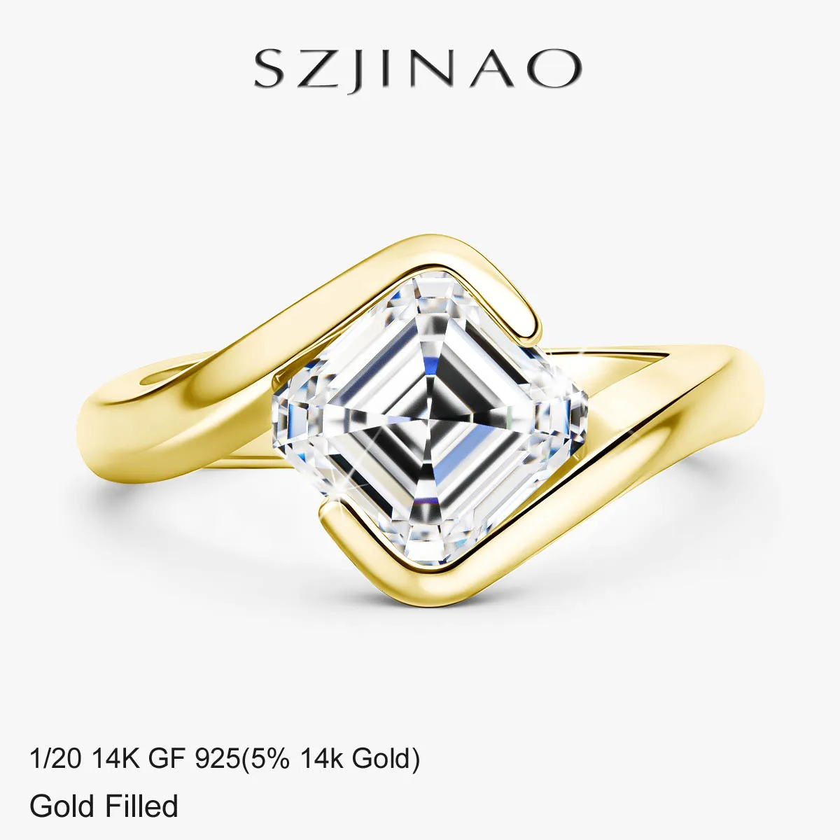 

2ct Asscher Cut Moissanite Rings for Women Solid 14K Gold Filled Solitaire Engagement Ring for Wedding Romantic Gift