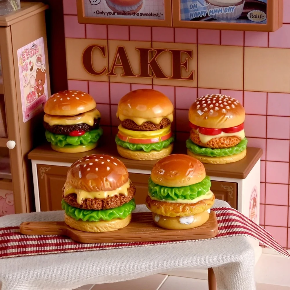 Miniature Burger Fake Food Resin Charms 5 Styles Set Dollhouse Kitchen Decor Flatback DIY for Cream Craft Supplies 1PC