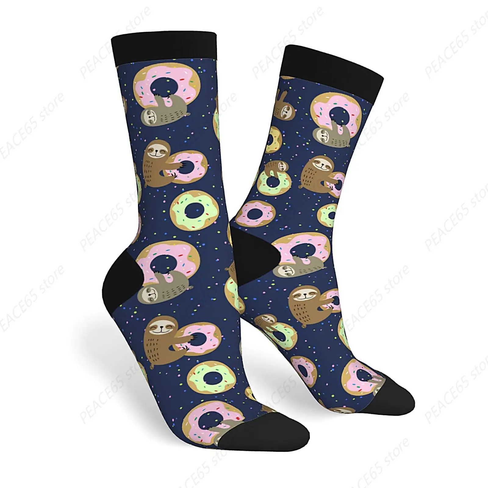 Cute Sloth Donut Fun Novelty Socks For Men Women, Funny Crazy Crew Socks Casual Dress Socks Gifts