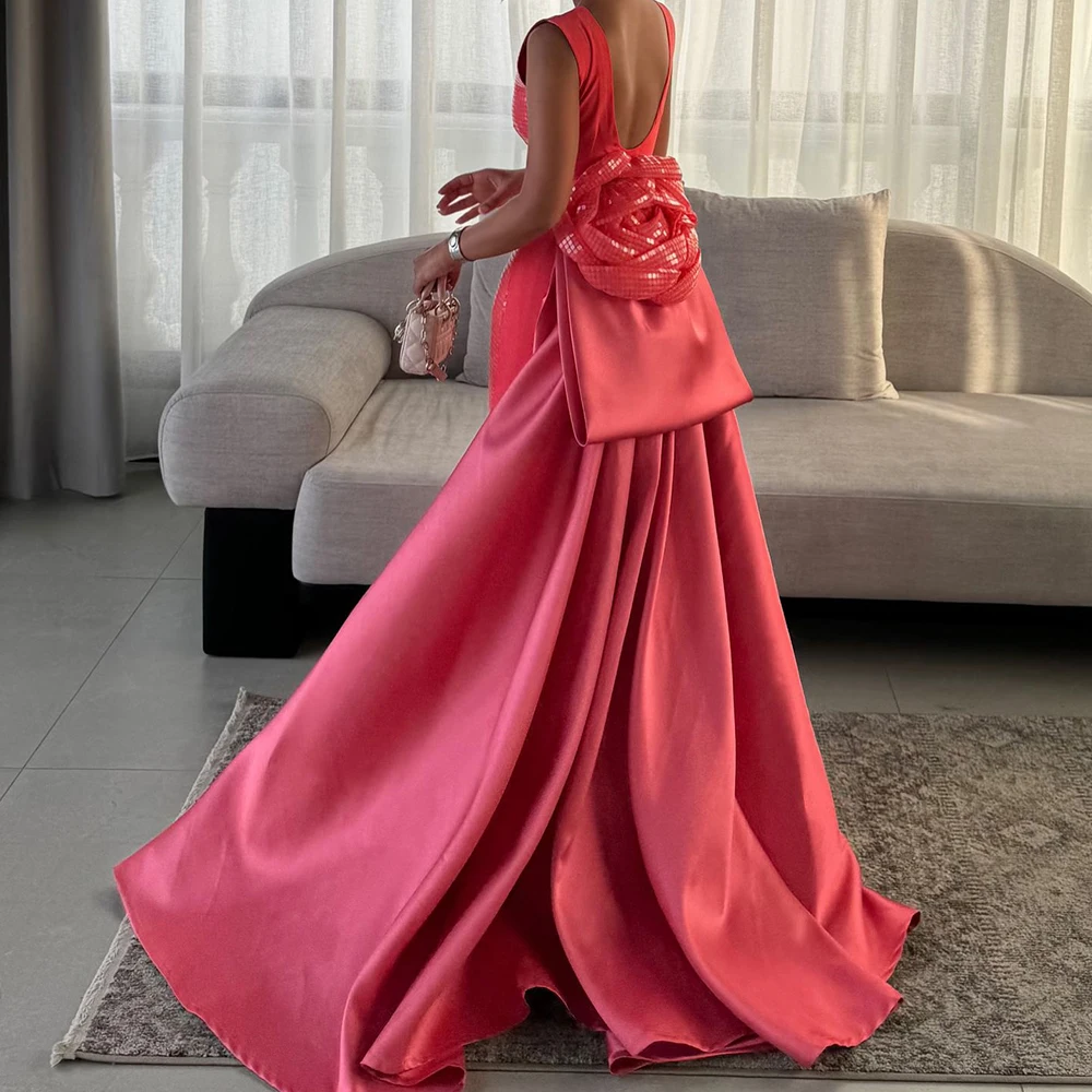 Fashion Sequin Straight Cap Sleeve Evening Dress O-neck Sleeveless Floor Length Panel Train Photo Color Bespoke Occasion Gowns