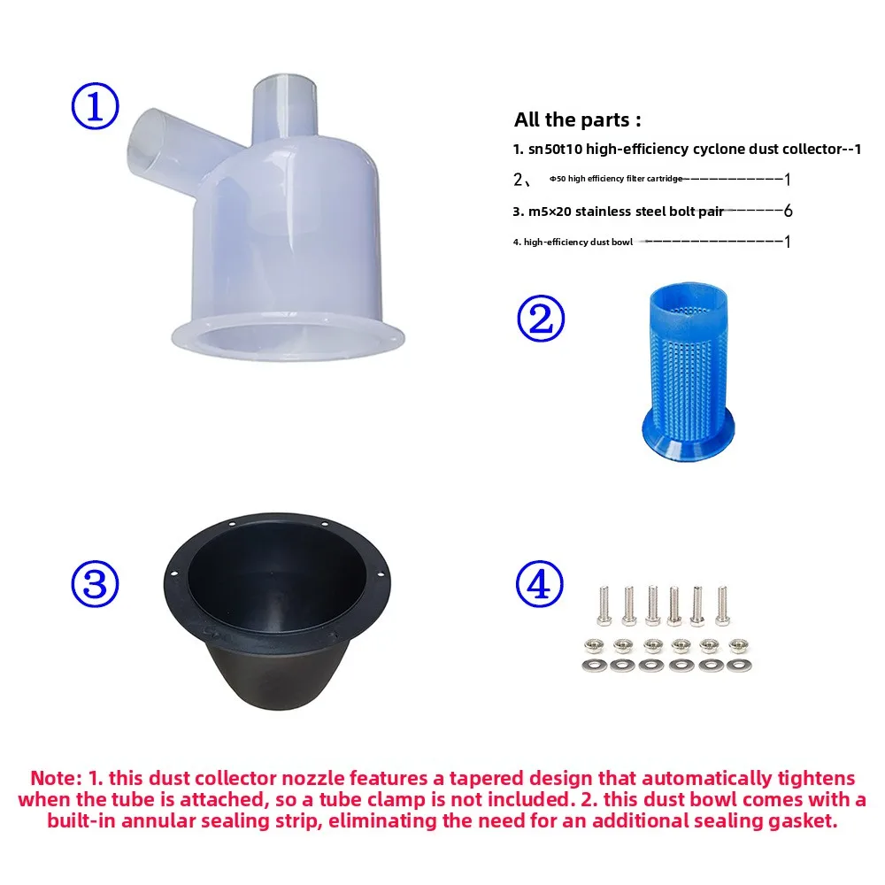 Transparent Cyclone Dust Collector 50mm Diameter SN50T10 High-efficiency Dust Removal and Ash Suction Bucket in All Occasions