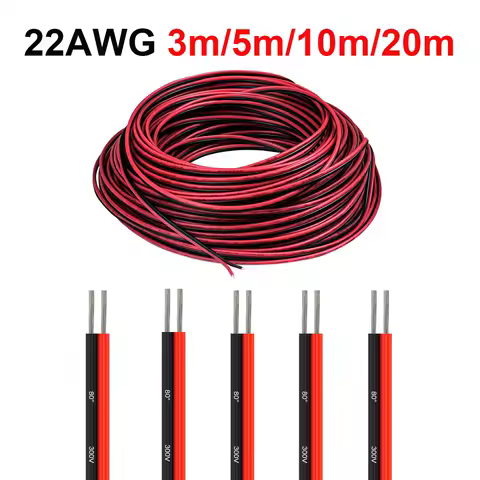 22 AWG 12V Flexible Electrical Cable 2 Pin Red Black Flat Wire For COB LED Strip Lamp Bulb Lighting Automotive Speaker Audio