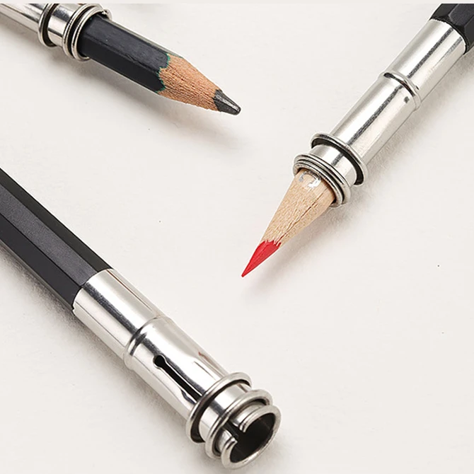 3Pcs Potlood Extender Rvs Tweekoppige Potlood Mouw Houtskool Clip Schets Potlood Extension Briefpapier Art Supplies