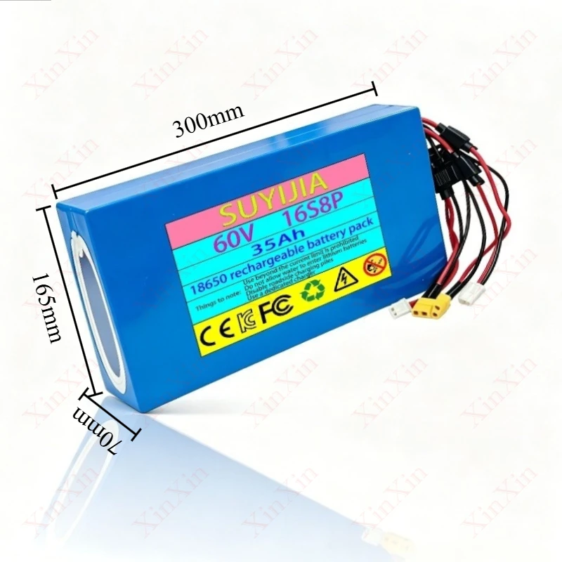 60V 16S8P 35Ah 18650 Lithium-Ion Battery, High Power, Long Range, Rechargeable Battery with XT60 Plug and BMS Protection Plate