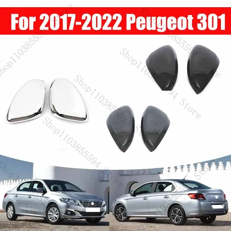 

Replacement Rearview Side Mirror Covers Cap For 2017-2022 Peugeot 301 Accessories Carbon Fiber Gloss