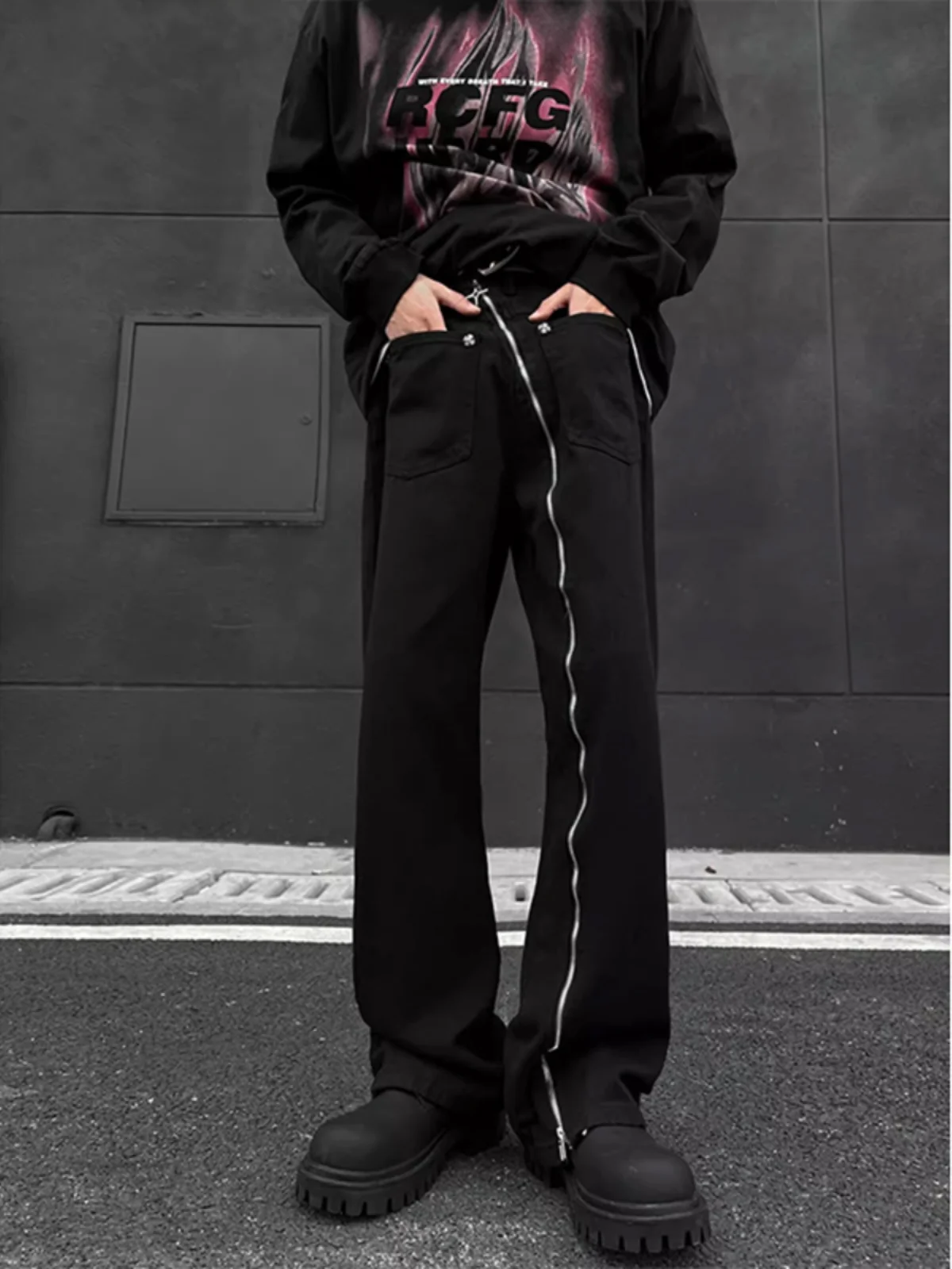 

Джинсы Slim Fit удлиненной длины с высокой талией и микро-клешем для высоких мужчин, в американском уличном стиле, из денима Windwater Waed