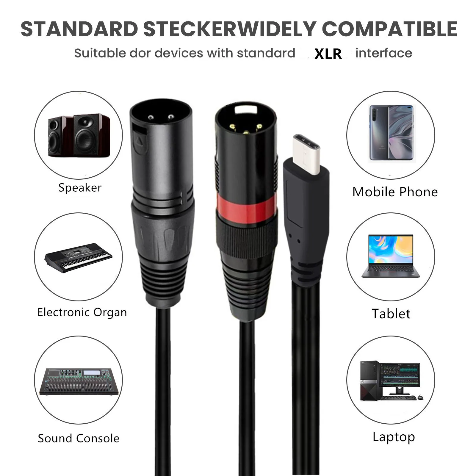 USB C to Dual XLR Audio Cable Type C to 2 XLR Male Output Stereo Adapter Amplifier Converter Cable Cord for Smartphones Laptops