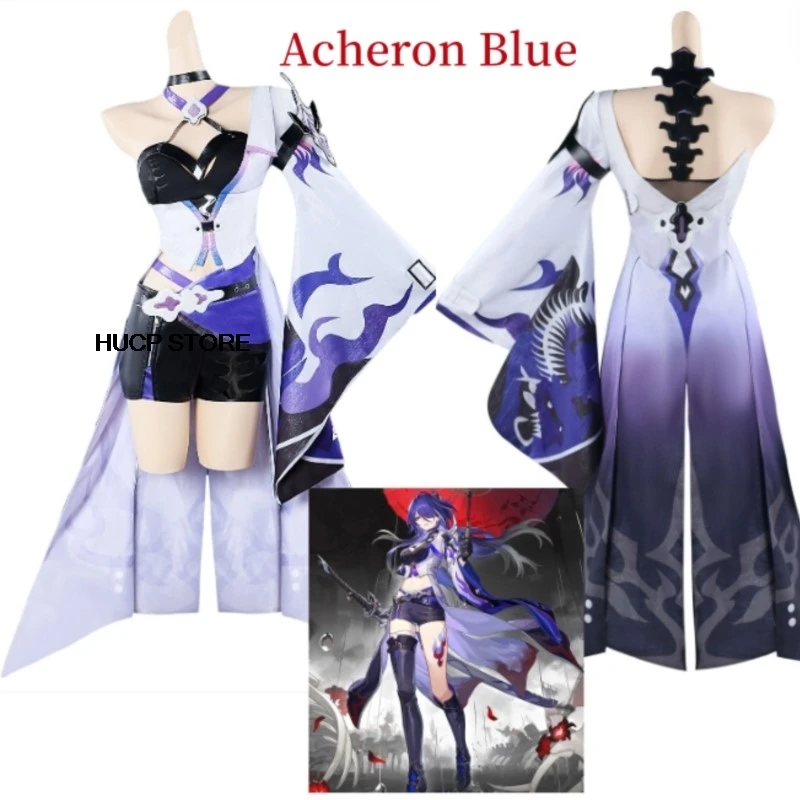 Acheron-Juego de Cosplay Honkai Star Rail Acheron, traje rojo, vestido, peluca, zapatos, conjunto completo, juego de rol, ropa de fiesta de Carnaval para mujer