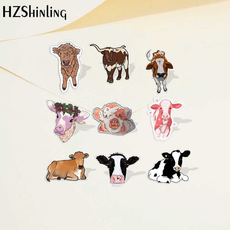 Cartoon Pins Cow Cattle Acrylic Lapel Pin Resin Epoxy Acrylic Pins Fashion Jewelry Accessories