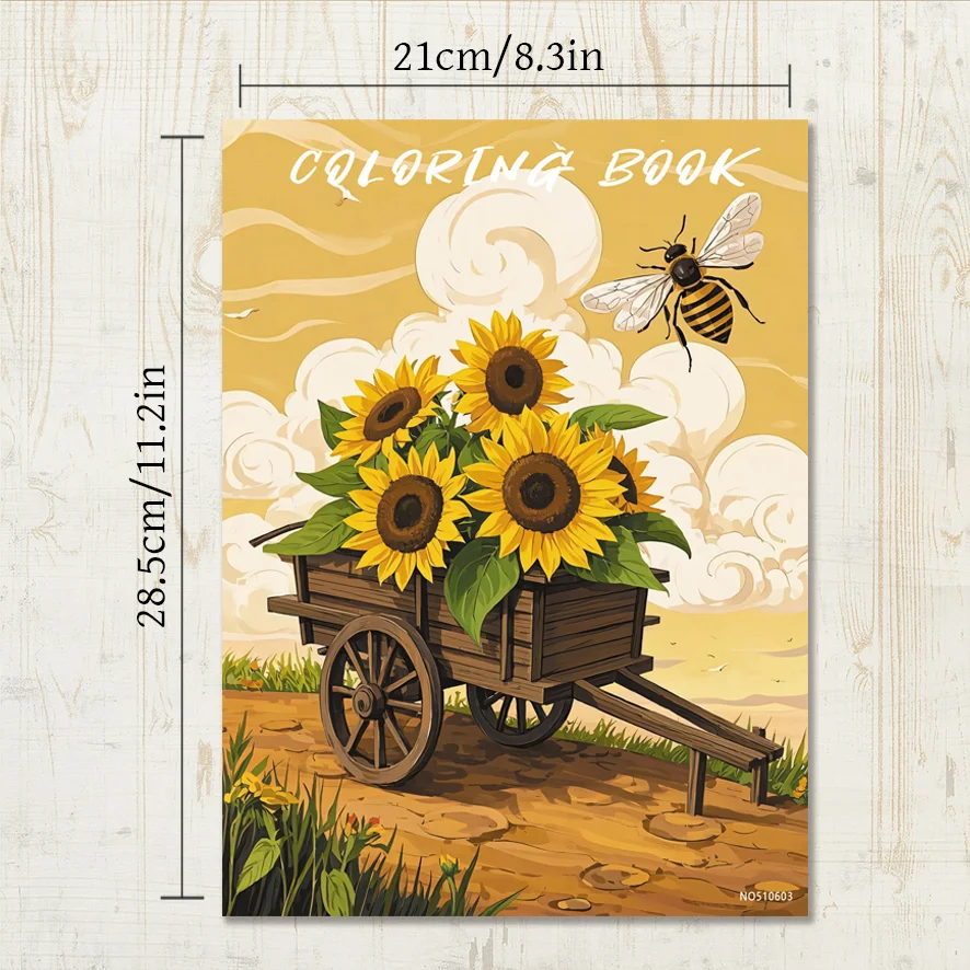 Bees and Flowers Adult Coloring Book - 8.3x11.2 inches Stress relief coloring book 22 pages of art therapy illustrations to reli