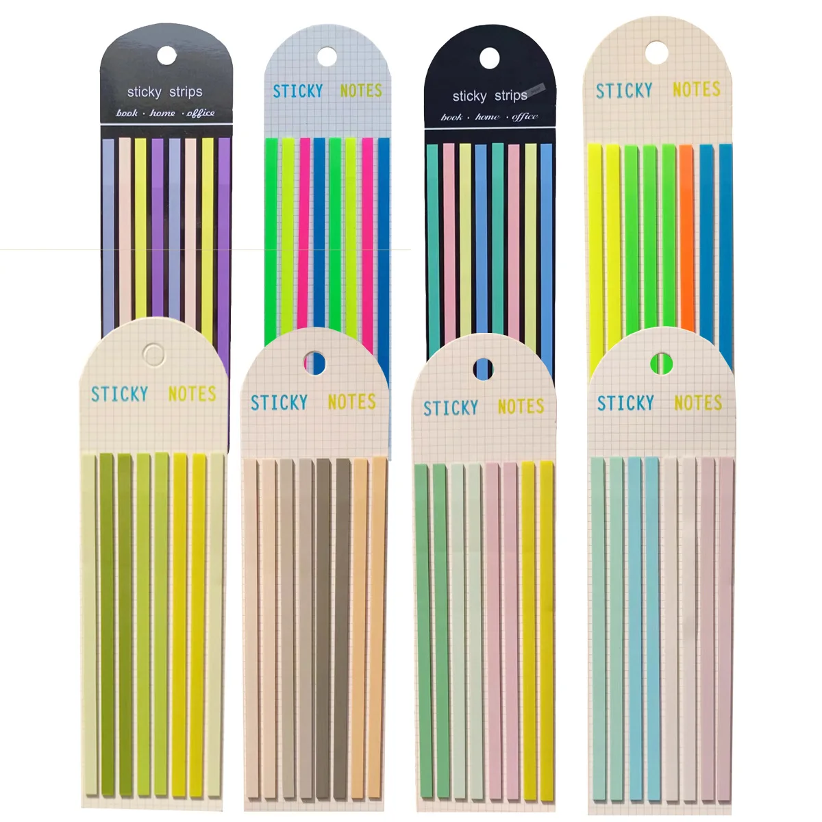 8 Sets Transparent Long Fine Sticker Memo Pad Sticky Tabs Morandi Neon Clear Sticky Notes Aesthetic Office School Supplies