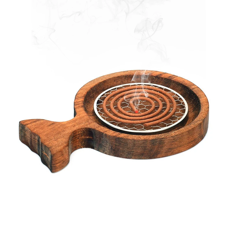 Creative Wooden Incense Burner Fish-shape Incense Holder with Metal Mesh Incense Plate Ash Catcher Buddhism Supplies Home Decor