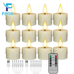 FPOO 6/12pcs Rechargeable Led Lighting Candles Electronic Flameless Timer Remote Control Christmas Home Decoration Candle Light