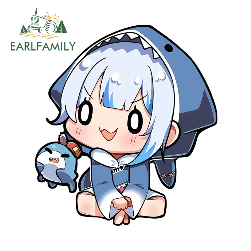 EARLFAMILY 13cm × 11.8cm Adorable Gawr Gura Hololive Car Stickers Interesting Expression Cartoon Decals Sunscreen Car Lable