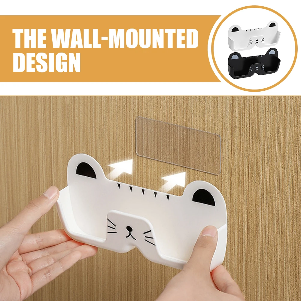 

2pcs GlassesStorageBox CartoonCatWallEyeglassesOrganizer ABSMaterial SpaceSaving PunchFreeDesign BlackWhiteColor WallMount