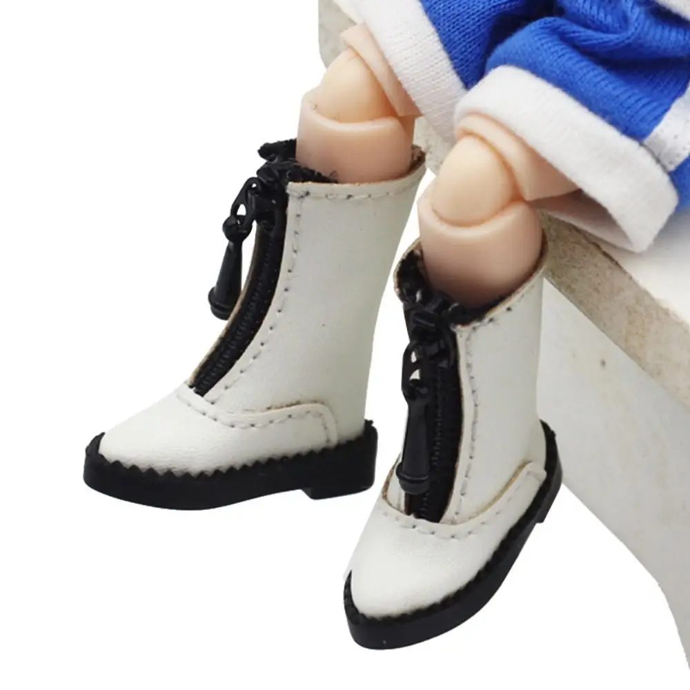 1 Pair High-top Obitsu 11 Doll Leather Boots Metal Zipper Mini 1/12 Bjd Doll Leather Shoes GSC PU Leather 1/12 Bjd Doll Boots