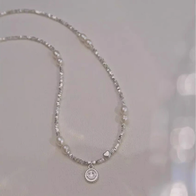 Broken silver string, freshwater millet pearl necklace, women's niche design, light luxury, high-end feeling, collarbone chain,