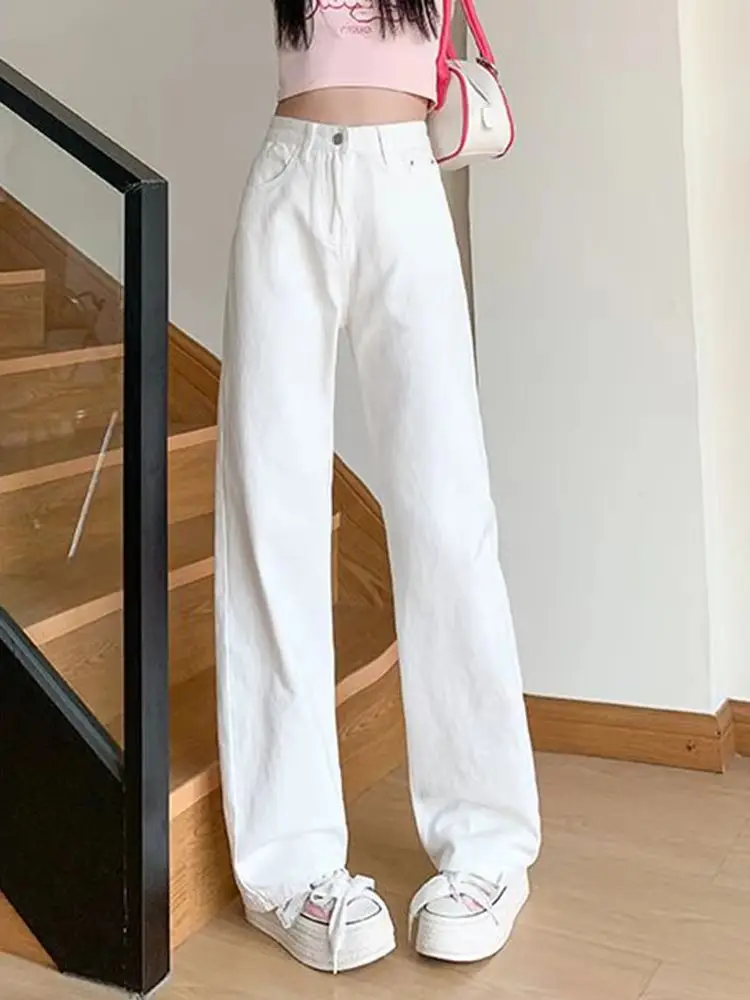 

Y2K White Wide Leg Jeans Women High Waist Narrow Draping Pants Autumn New Versatile Floor Length Slim Look