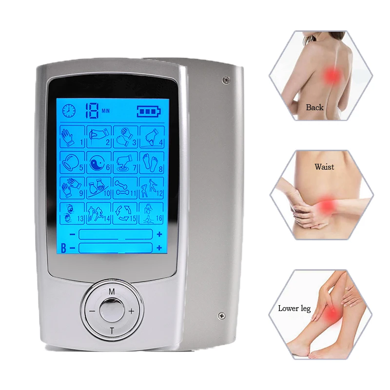 TENS EMS Muscle Stimulator Dual Channel 16 Modes Electronic Pulse Massager USB Charging TENS Machine for Pain Relief Treatment