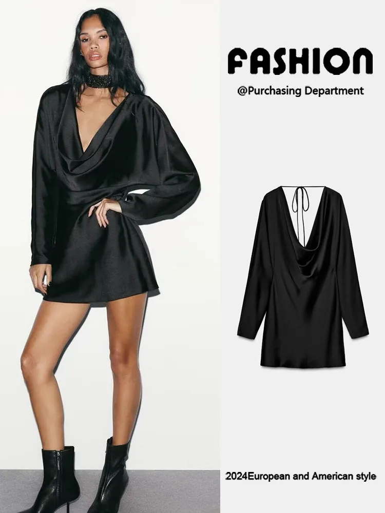 

Faionable Long Sve Satin Feel Draped Collar Dr Women's Ele Gown for Winter Season 2025 Suitable for Banquet