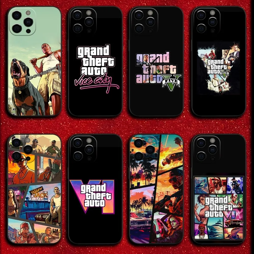 Game City G-GTA6 G-GTA5 Phone Case For iPhone 16,15,14,13,12,11,Pro,X,XS,Max,XR,Plus,Mini Soft Black Cover