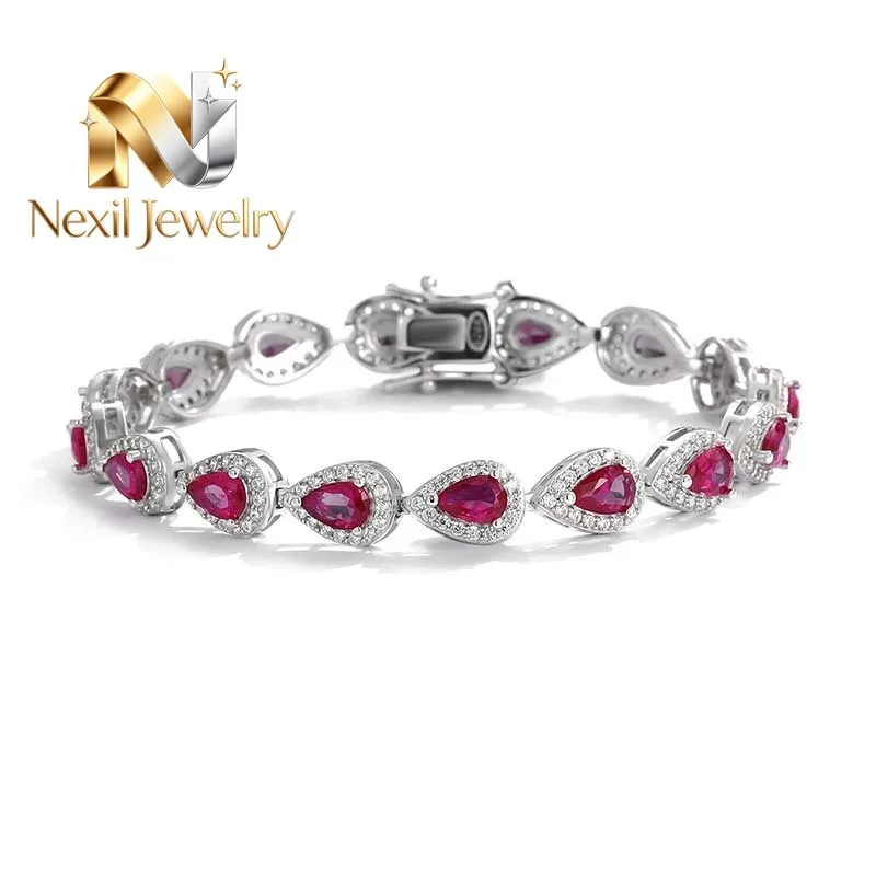 Nexil Jewelry  Luxury Solid Platinum PT950 Women's Pear-Shaped Moissanite Diamond Bracelet Full Diamond Bracelet