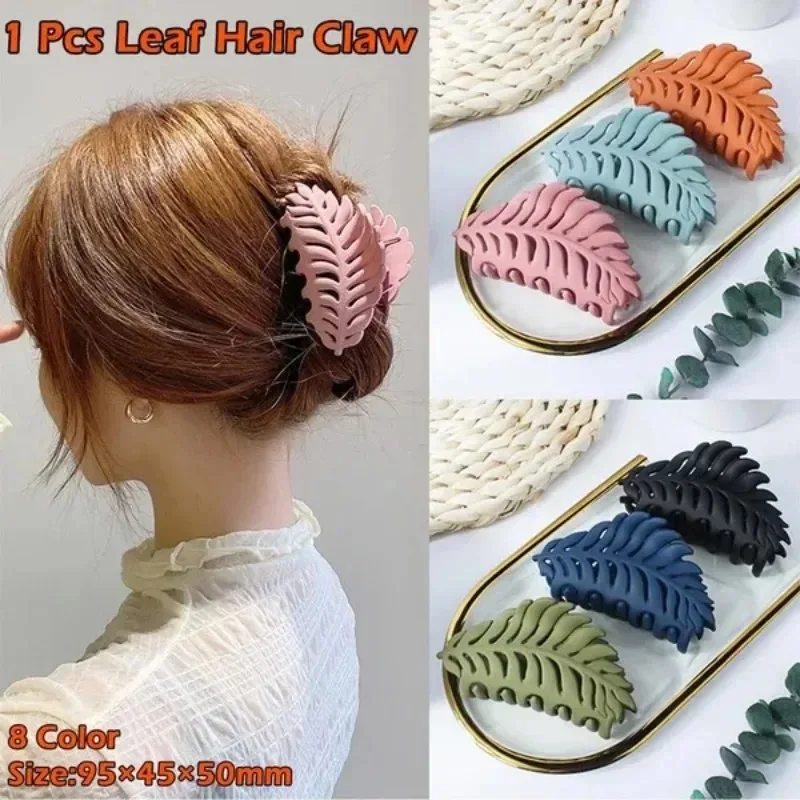 Matte Leaf Shape SolidColor Hair Claw for Women Frosted Grab Clip Bun Hair Accessories Styling Tool Ins Simple All-Match Hairpin