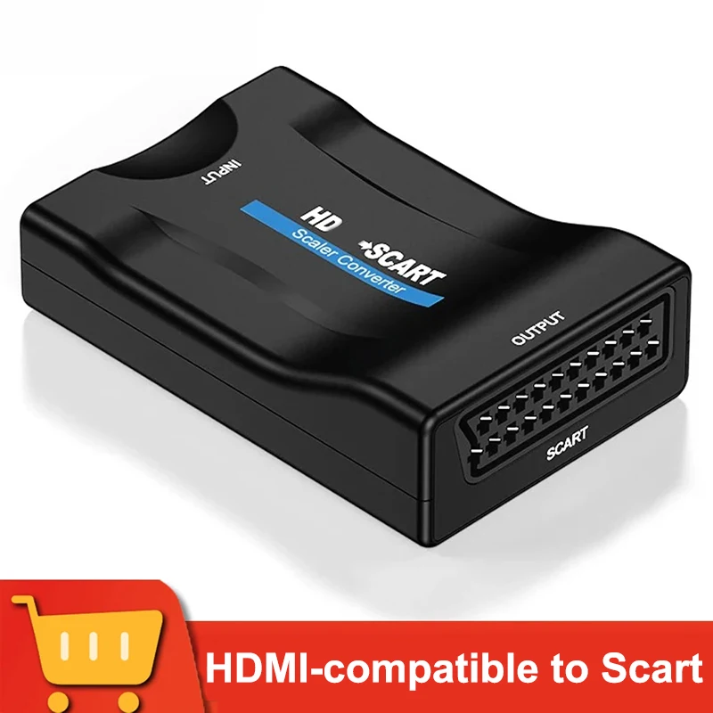 1080P HDMI-compatible to SCART Video Audio Upscale Converter Adapter Signal Adapter with USB Cable for HDTV Sky Box STB DVD