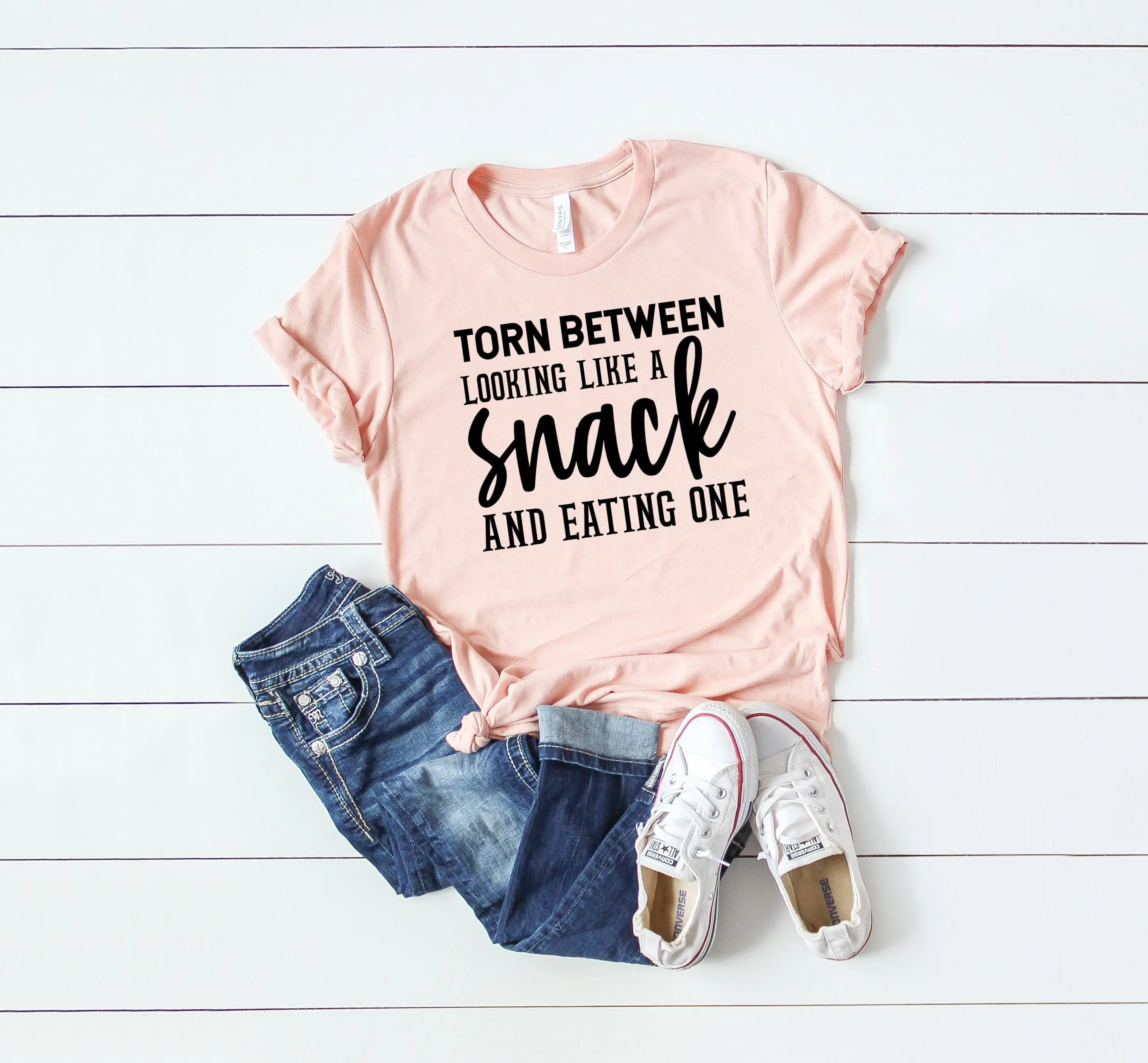 

Torn Between Looking Like A Snack And Eating One Gym T Shirt Mom with sayings Funny WorkouT