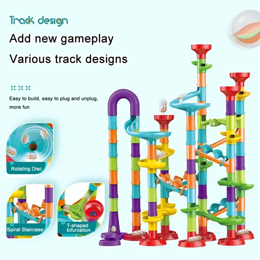 2025 New DIY Marble Run Race Coaster Set Toy Maze Ball Roll Marble Run Race Track Building Blocks Kids 197PCS Assembly Game Toys