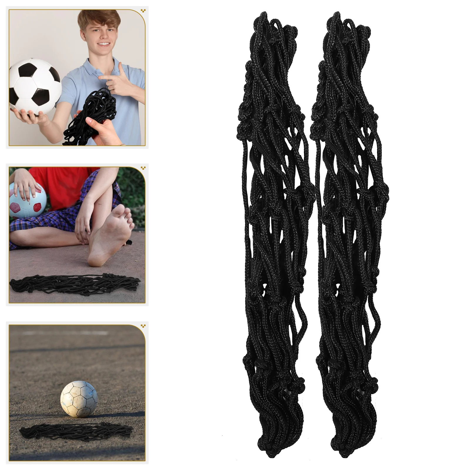 

2pcs Soccer Ball Net Bag Drawstring Mesh Training Equipment Rebound Net Portable Lightweight Practice Gear For Kids Adults