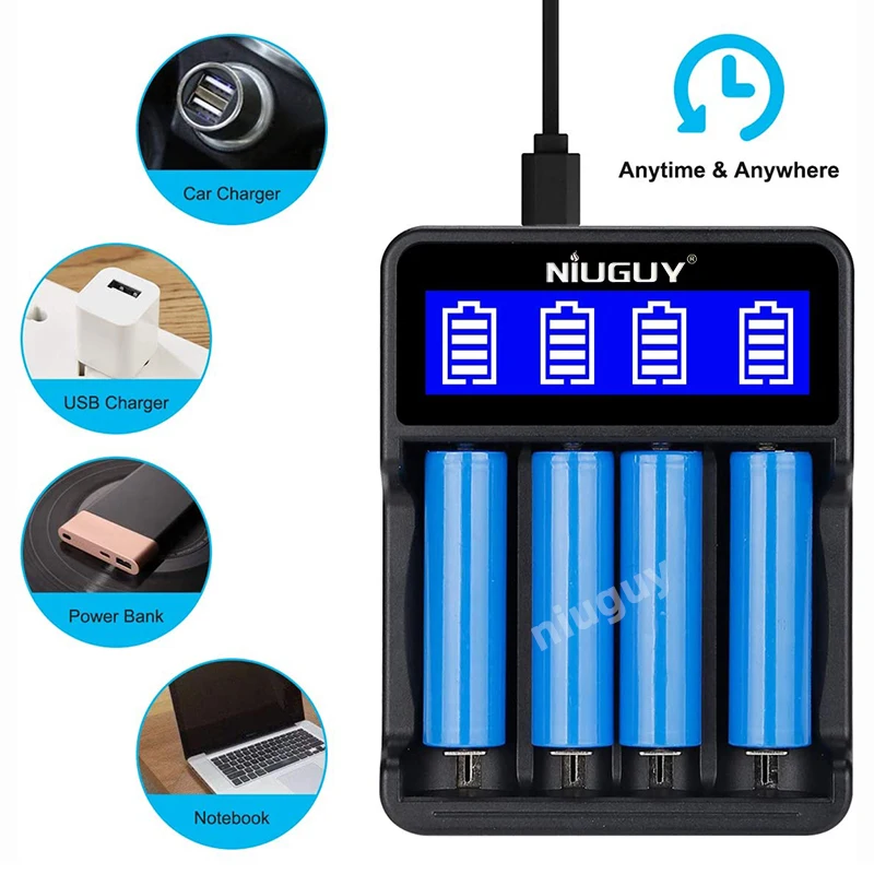 Battery Charger 4 Slots Fast Charging For NiMH/NiCd Li-Ion Batteries Charger USB USB C Port