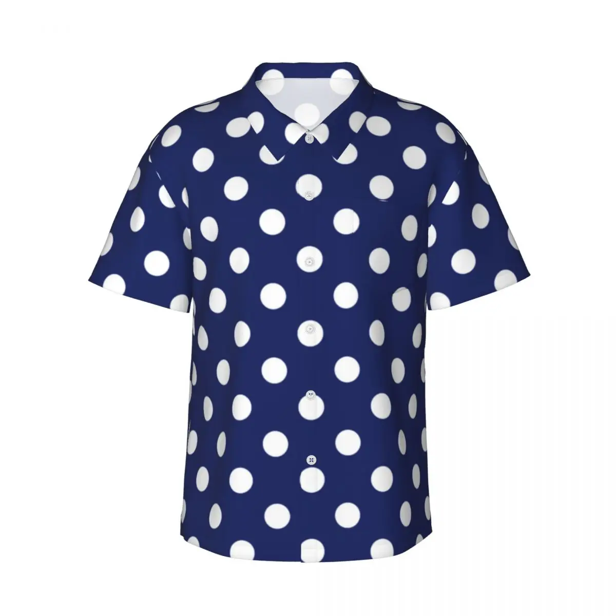 Navy Blue And White Polka Dot Vacation Shirt Trendy Polkadots Summer Casual Shirts Men Blouses Short Sleeve Stylish Design Top