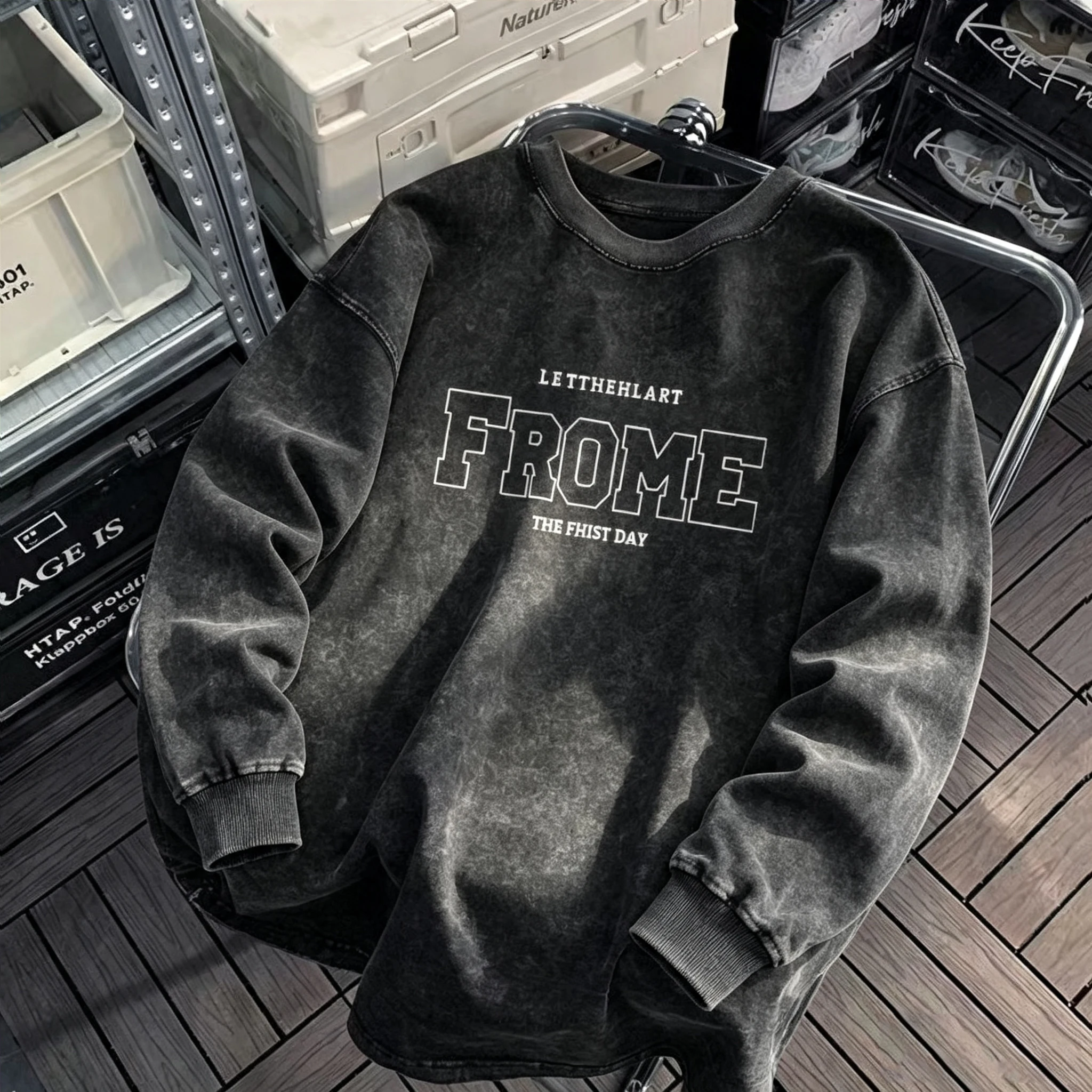 Heavyweight Cotton Long Sleeve T-Shirt Washed Vintage Loose Fit Base Layer Shirt for Teens And Adults Casual Streetwear
