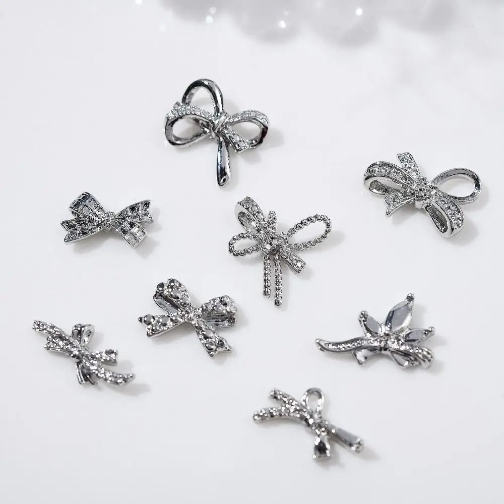 10pcs 3D Nail Art Decor Ribbon Bow Rhinestones Bow Shaped Nail Charms Metal Alloy Exquisite Manicure Decoration Diy Decoration