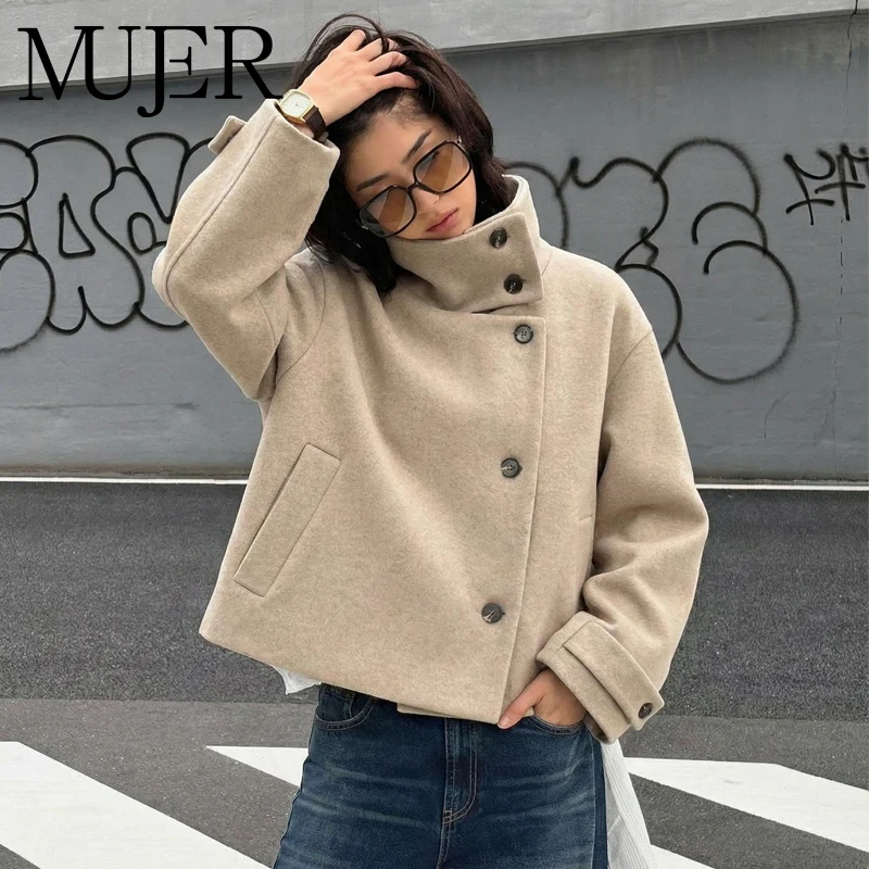 MUJER Hohe Kragen Plüsch Jacke Frauen Zweireiher Winter Jacken für Frauen Streetwear Outer Damen Mäntel Windjacke