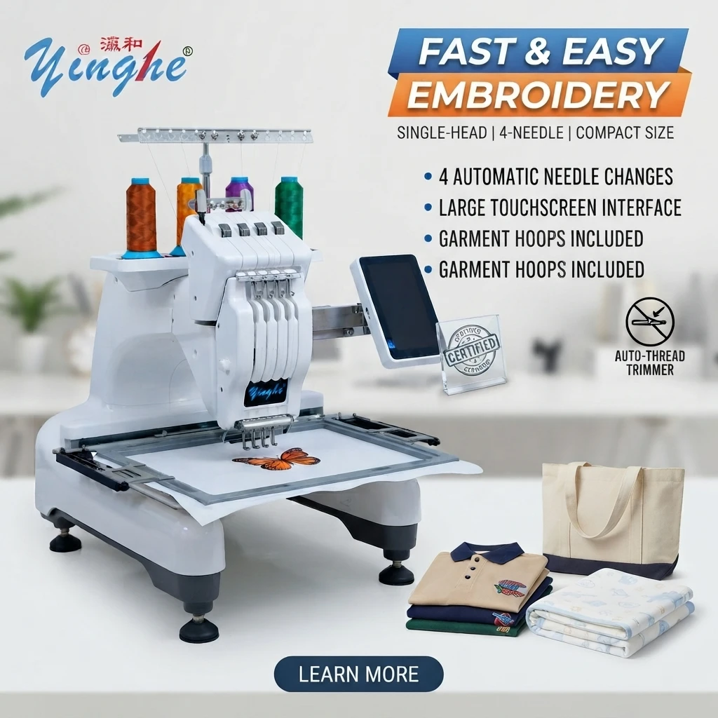 YH-401 360x260mm 1 Head 4 Needle Flat Embroidery Machine Home Use Motor Digital Computerized Automatic Multifunctional