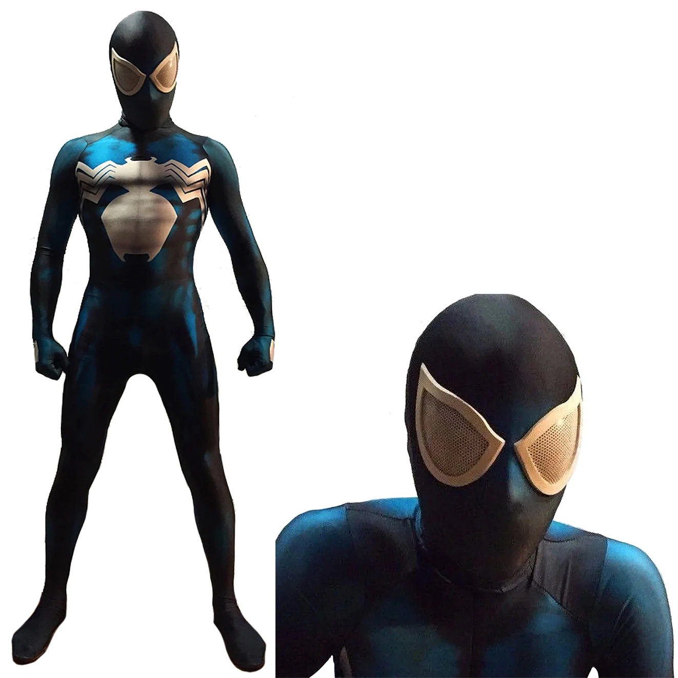 

Venom Spider Man Cosplay Peter Parker Costume Blue Muscles Superhero 3D Printed Spandex Bodysuit Halloween Costume for Adult