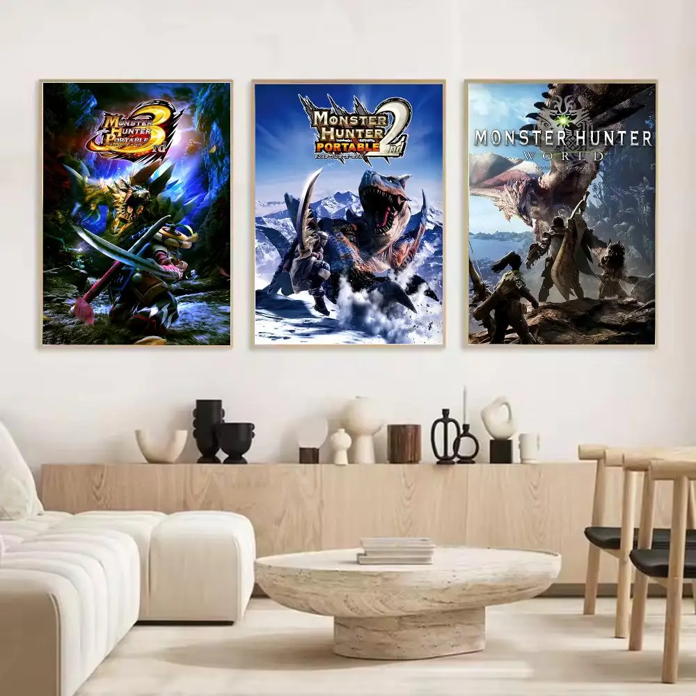 Game M-Monster Hunter Painting Calligraphy Stylish Canvas Poster Wall Art for Living Room Bedroom Cafe Office Decor Gift