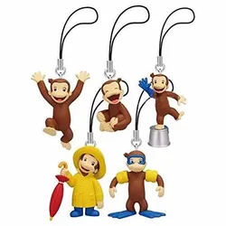 New Cute Curious George Monkey Small PVC Figure Dolls Key chain Set For Children Toys