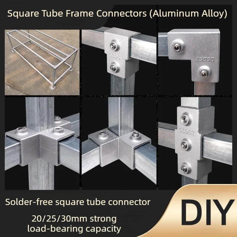 DIY 20/25/30mm Square Tube Connectors Galvanized Aluminum Alloy Square Tube Connector Tee Fasteners Square Steel Fixed Clips